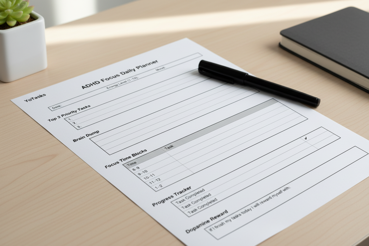 ADHD Focus Planner Printable | Daily Productivity Planner PDF – YoTasks