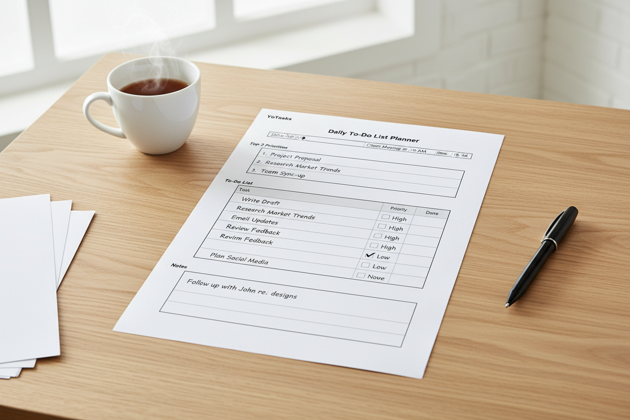 Daily To-Do List Printable | Productivity Task Planner PDF | Simple Checklist