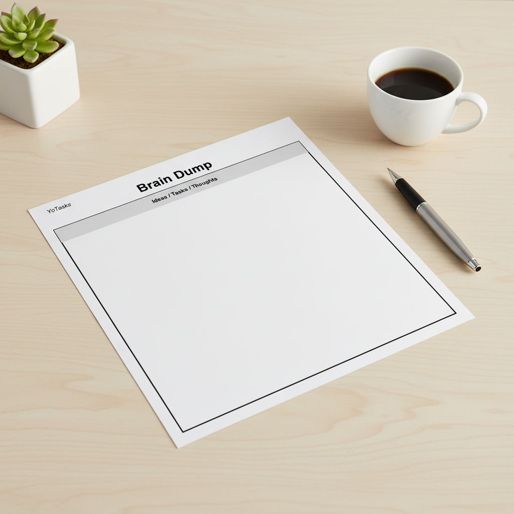 YoTasks Brain Dump Planner on desk