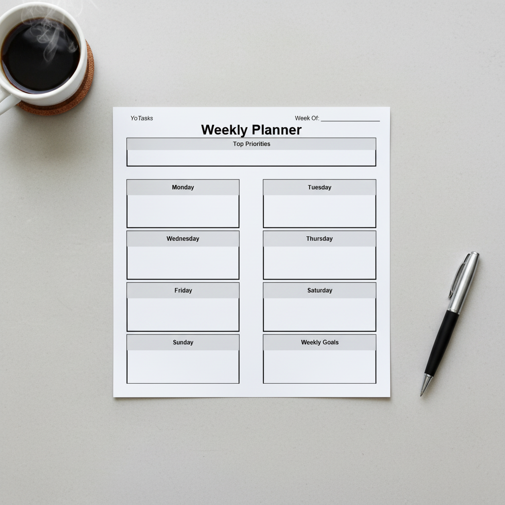 YoTasks Weekly Planner on desk