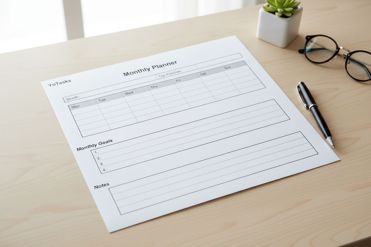 Monthly Planner Printable | Monthly Calendar Planner PDF | Monthly Goals Worksheet