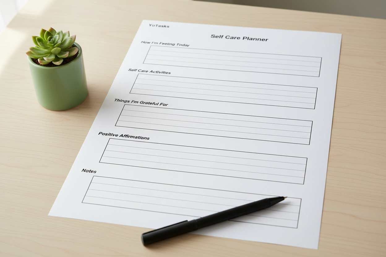 Self Care Planner Printable | Mental Health Worksheet PDF | Daily Self Care Tracker