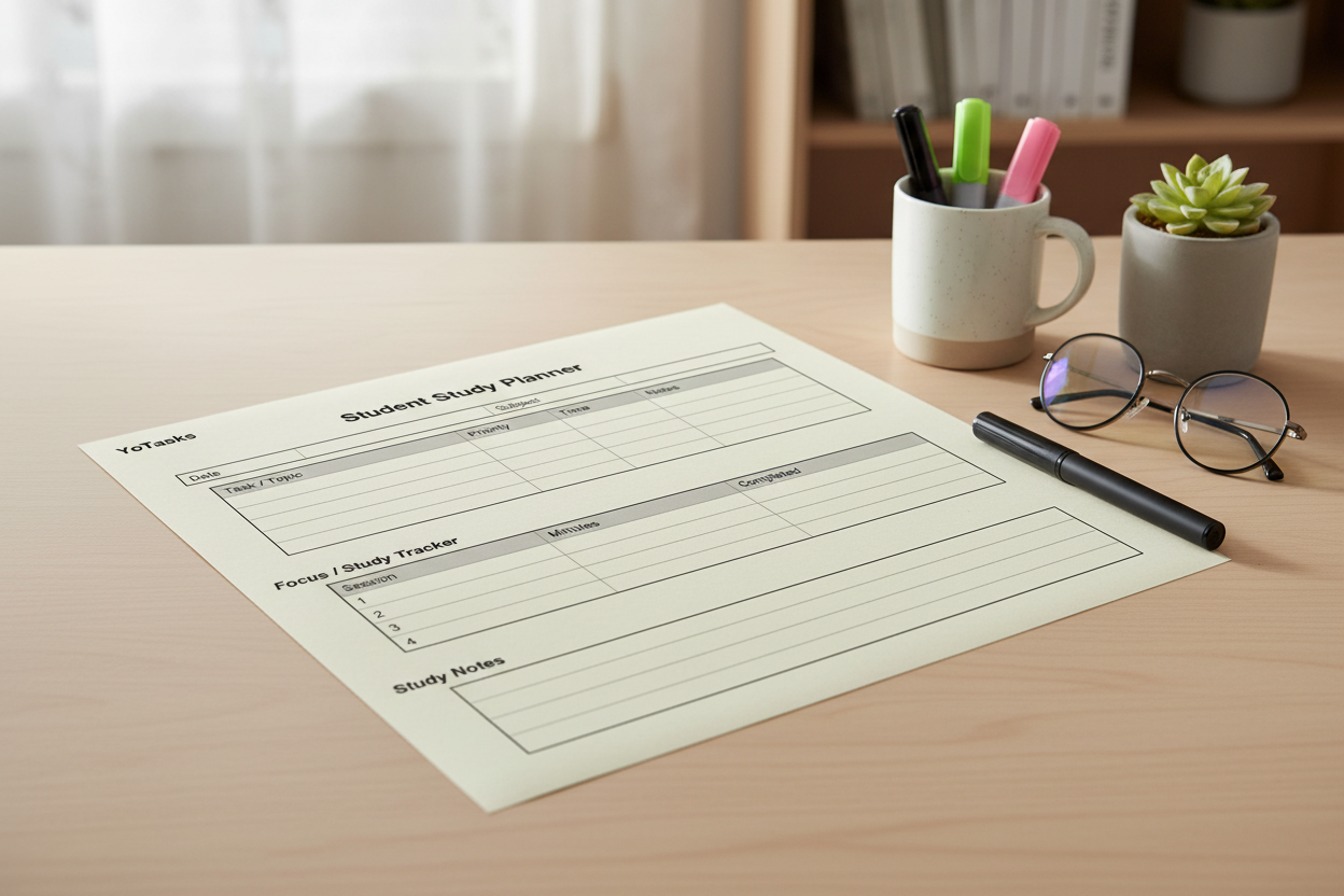 Student Study Planner Printable | Study Session Tracker PDF | Homework & Exam Planner